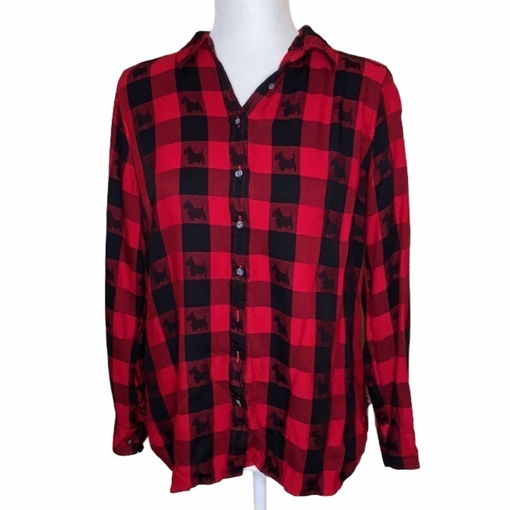Talbots Button Front Scottie Dog Checked Shirt - image 1